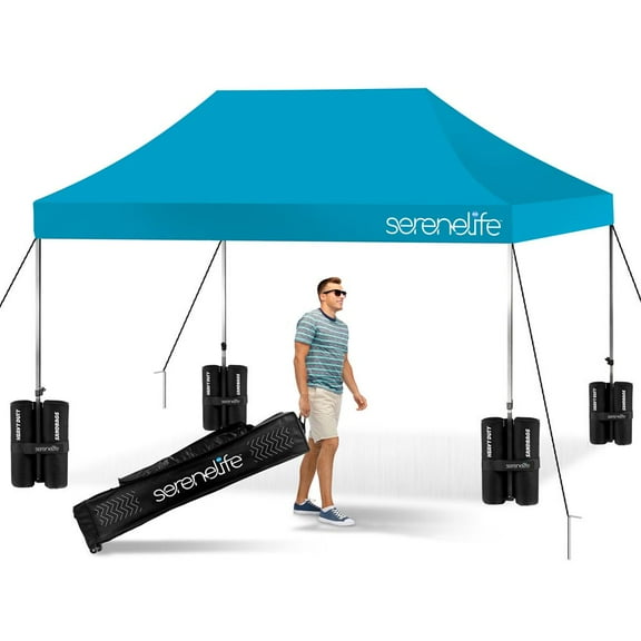 SereneLife Pop Commercial Instant Shelter-Waterproof Polyester Tent W/ Bag, 10 x 15 ft. (Sky Blue)