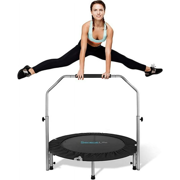 SereneLife Portable Body Fitness Trampoline - Pro Aerobics Trampoline with Adjustable Handrail