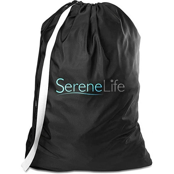 SereneLife Portable Heavy Duty Nylon Laundry Storage Bag W/ Drawstring and Durable Machine Washable