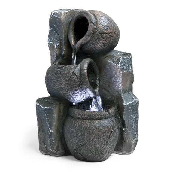 SereneLife Premium 2-Tier Stone Tabletop Water Fountain, Indoor/Outdoor Decor, Adjustable Pump