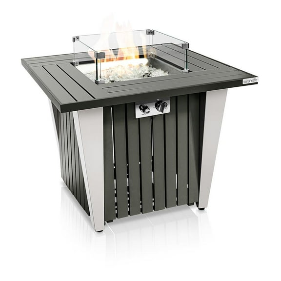 SereneLife Propane Fire Pit Table with Sturdy Metal, Gas Pits with 50,000 BTU and Stainless Steel Fire Pan, Includes Decorative Glass Rocks, Weather Cover, CSA Certified for Outdoor Fireplaces