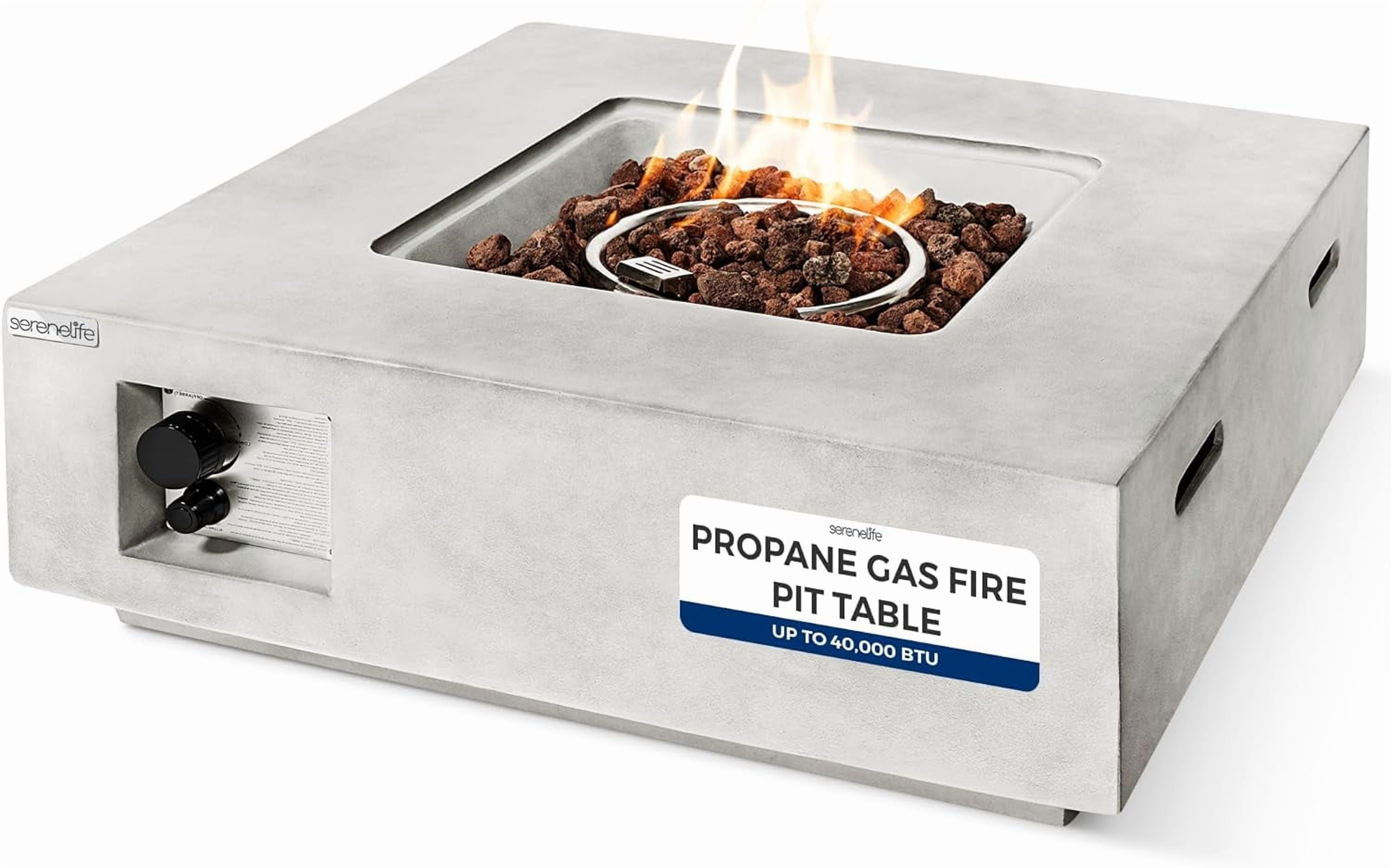 SereneLife Propane Gas Fire Pit Table - 40,000 BTU Square Gas Firepits with Cover for Outside