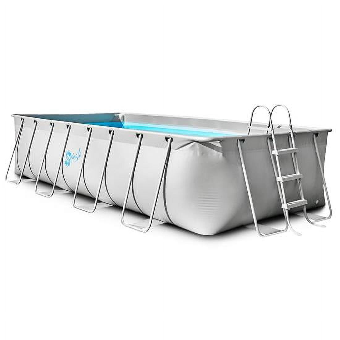 SereneLife 17' Gray PVC and Steel Rectangular Above Ground Pool with Filter and Ladder