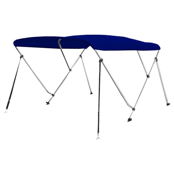 SereneLife SLBTW78B - 3 Bow Bimini Top Boat Cover - 2 Straps for Front, 2 Support Poles for Rear, Includes Mounting Hardware with 1" Double-Walled Aluminum Frame Tubes (Blue)