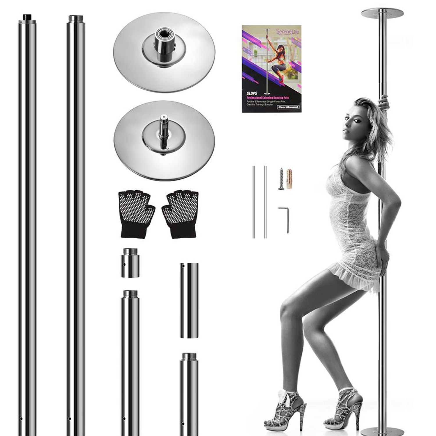 SereneLife SLDPS - Professional Spinning Dancing Pole - Portable & Removable Stripper Fitness Pole, Great For Training & Exercise - image 1 of 8