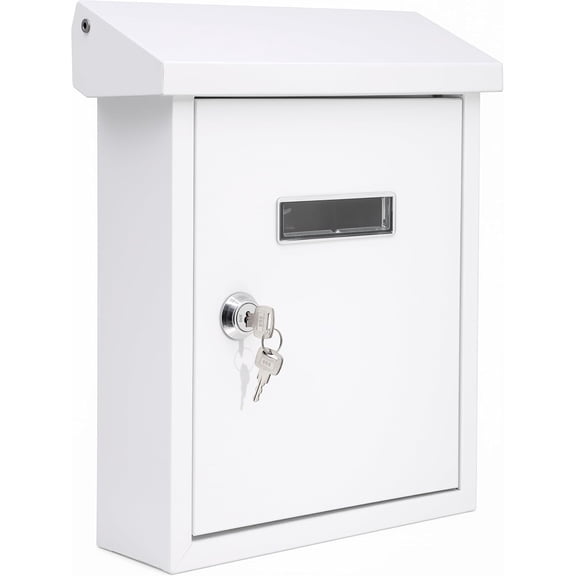 SereneLife SLMAB01 Indoor Outdoor Wall Mount Locking Mailbox with Window, White