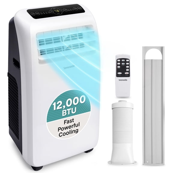 SereneLife SLPAC12 - Portable Air Conditioner - Compact Home AC Cooling Unit with Built-in Dehumidifier & Fan Modes, Includes Window Mount Kit (12,000 BTU)