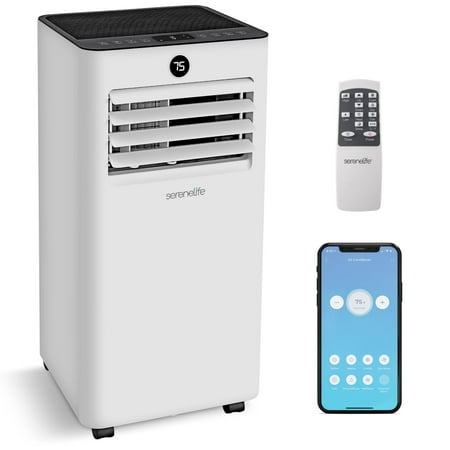 SereneLife SLPAC83W Portable Air Conditioner-8000 BTU Capacity Ashrae Compact Home A/C Cooling Unit Only with WiFi Function, Includes Window Mount Kit White