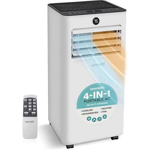 SereneLife SLPACHT102 Portable Air Conditioner & Heater-1000 BTU Ashrae Compact Home A/C Unit with Cooling and Heating, Includes Window Mount Kit Gray