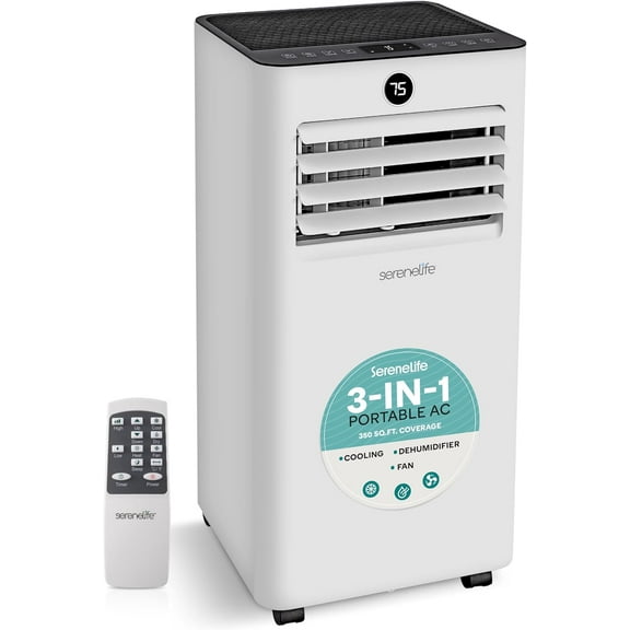 SereneLife SLPACHT82 Portable Air Conditioner & Heater-8000 BTU Ashrae Compact Home A/C Unit with Cooling and Heating, Includes Window Mount Kit White