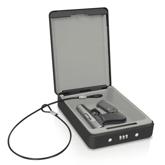 SereneLife SLSFCR21 - Compact Pistol / Handgun Safe Box - Personal Firearm Combination Lock Steel Vault