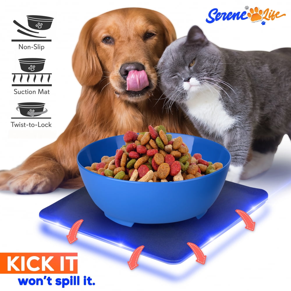 Blue Non-Slip Twist-Lock Pet Feeding Bowl with Suction Mat