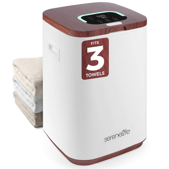 SereneLife SLTLWSQ83 Bucket-23L Capacity Hot Warmer with Timer Function, Fits Up to Two Oversized Towels for Bathroom (Wood Color)