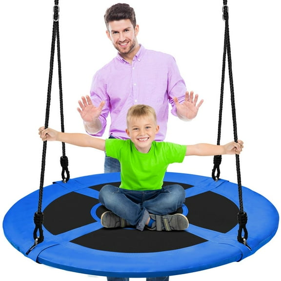 SereneLife Saucer Swing with Hang Kit, Outdoor Tree Swing with Swivel Spinner for Kids (Blue)