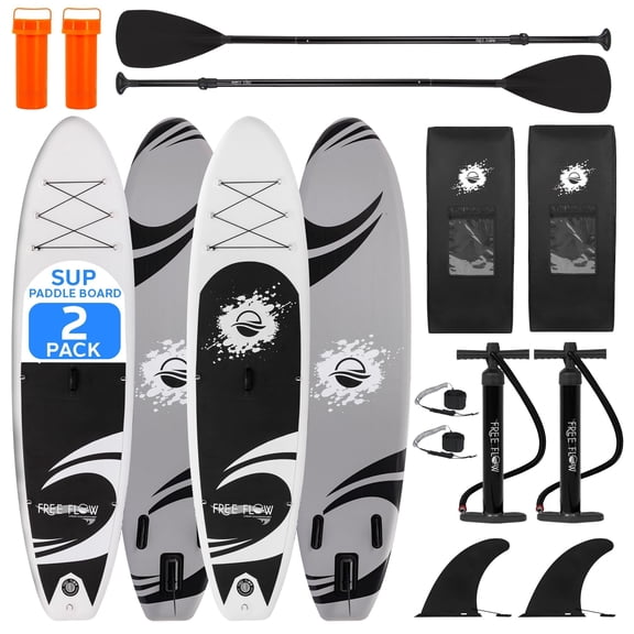 SereneLife Set of 2 Inflatable Stand Up Paddle Boards - 10 Standup SUP Paddle Boards with Manual Air Pump, Safety Leash, Paddleboard Repair Kit, Storage Bag - 275 lbs. Capacity