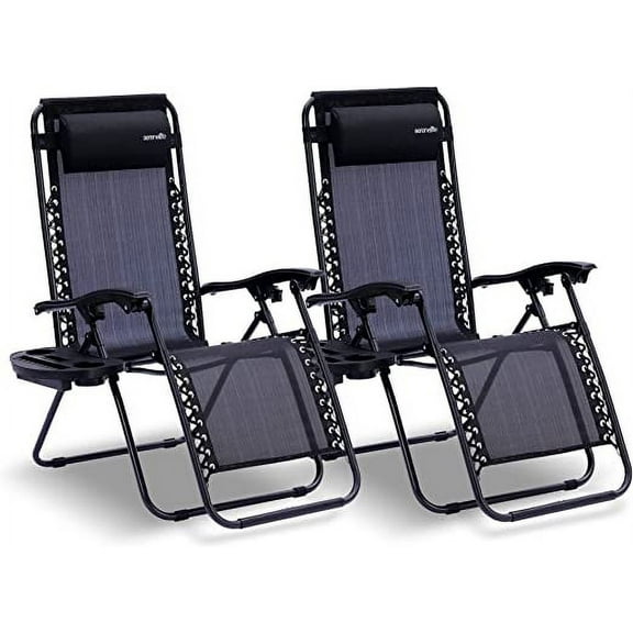 SereneLife  Set of 2 Adjustable Zero Gravity Lounge Chair, Weight Up To 264.6 lbs. (Black)