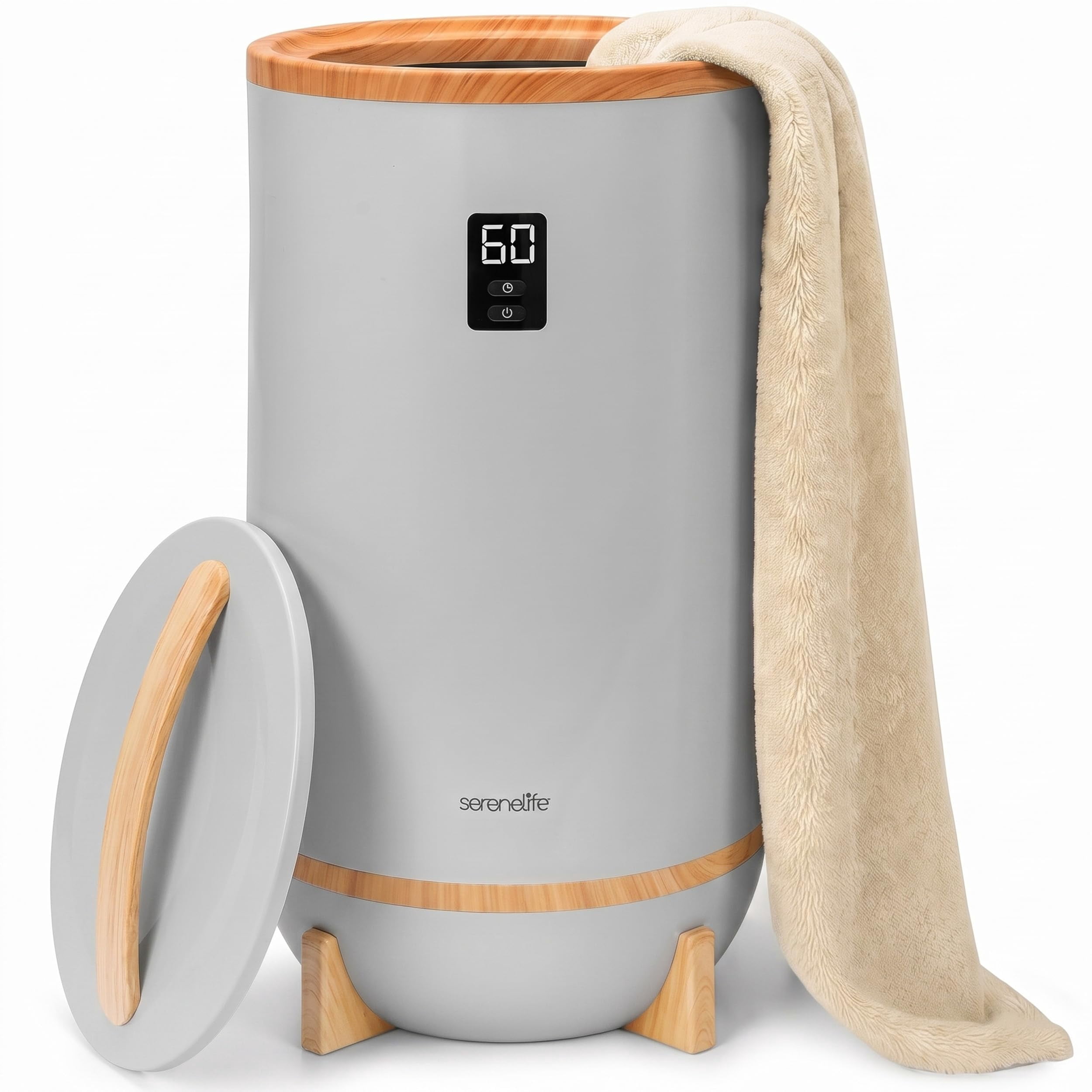SereneLife Single Touch Towel & Blanket Warmer with Fragrant Disc Holder and LED Ring (Black,White)