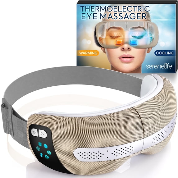 SereneLife Smart Eye Massager with Heat and Cooling, Compression, Vibration, Music, Wireless Heated Mask SLEYMSG82