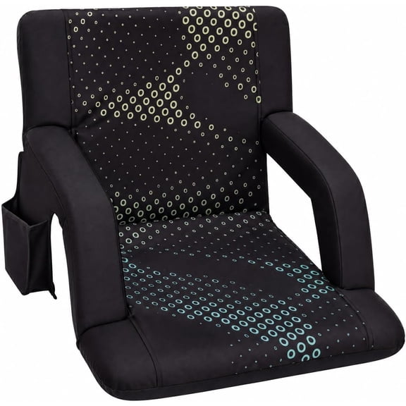 SereneLife Stadium Seat with Back Support, 21-Inch Wide Padded Bleacher Chair, 6 Recline Positions, Armrests, Cup Holder & Shoulder Straps, Black