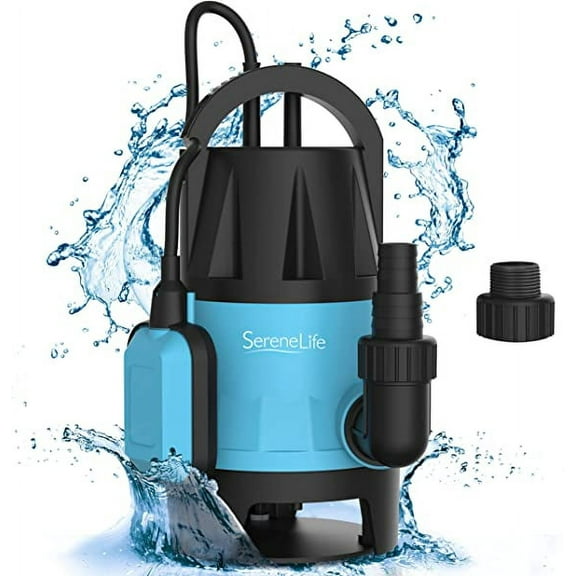 SereneLife Submersible Sump Pump for Pool Draining 400W 1/2HP 1981GPH Bonus 2 Fitting Attachments