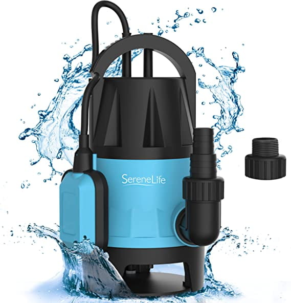 SereneLife Submersible Sump Pump for Pool Draining 400W 1/2HP 1981GPH Bonus 2 Fitting