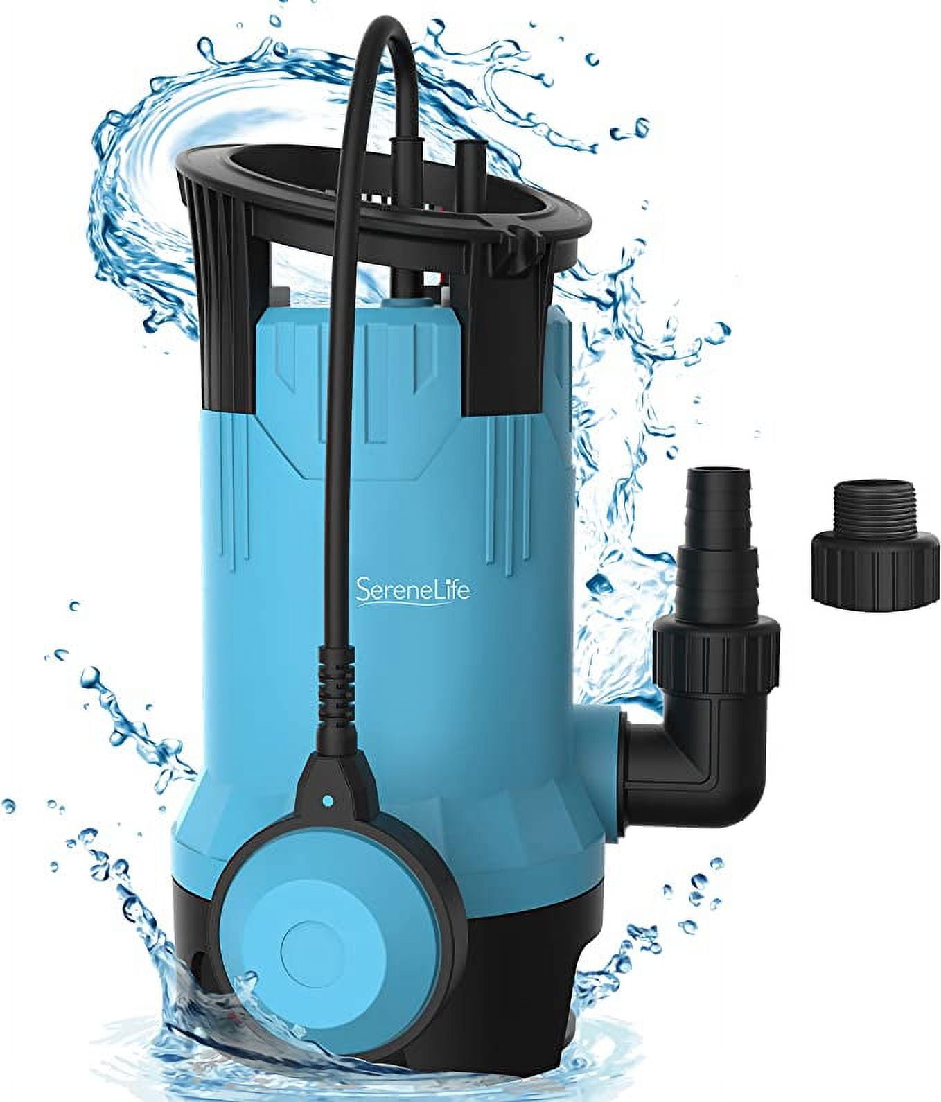 SereneLife Submersible Sump Pump for Pool Draining 750W 1HP 3302GPH Bonus 2 Fitting Attachment