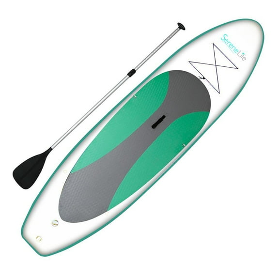 SereneLife Thunder Wave SUP - 10 Foot Inflatable Stand Up Water Paddle Board, Leash, Paddle, Pump & Bag - Green