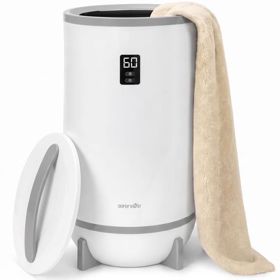 SereneLife Towel Warmer & Blanket Warmer, Single Touch Hot Towel Warmer with LED Ring, Timer, Auto Shut Off, 21.5" Bathroom Towel Warmer with 20L Capacity Fits 2 Towels, Includes 2 Fragrance Discs