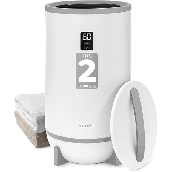 SereneLife Towel Warmer & Blanket Warmer, Single Touch Hot Towel Warmer with LED Ring, Timer, Auto Shut Off, 21.5" Bathroom Towel Warmer with 20L Capacity Fits 2 Towels, Includes 2 Fragrance Discs