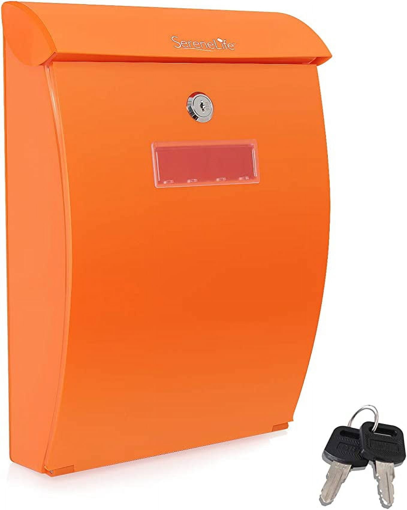SereneLife Universal Modern Wall Mount Locking Mailbox ABS Plastic Large Capacity Drop Slot Orange