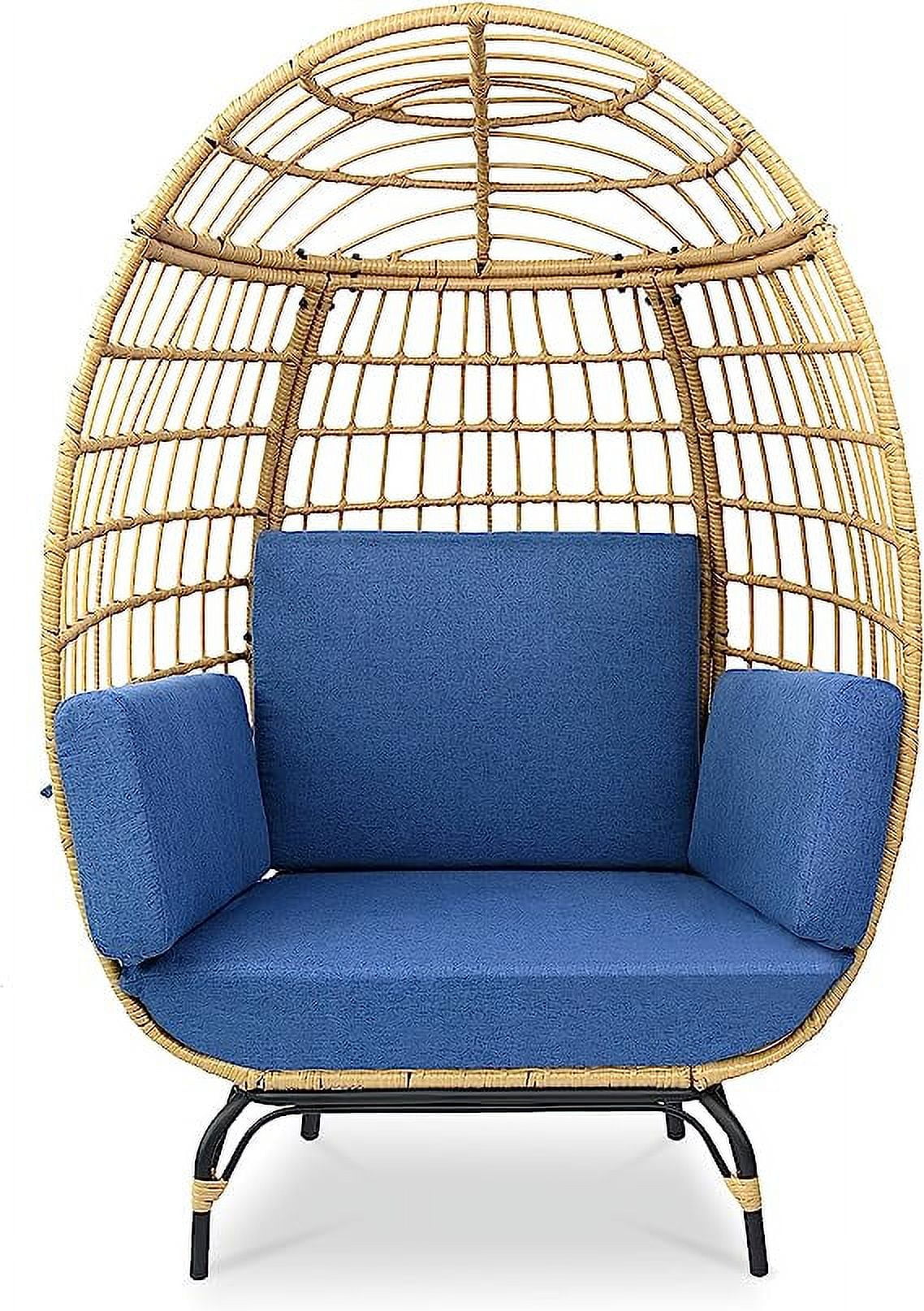 Navy Wicker Egg Chair with Cushions and Powder Coated Steel Frame