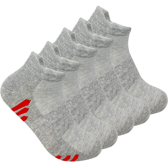 SereneSimple Women's Thin Mesh Slub Breathable Mid-Cut Socks 5-Pair (Grey/Red,Large)