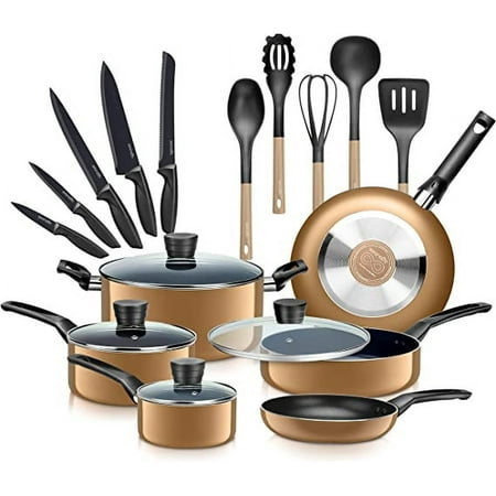 Serenelife Classic 20 Piece Nonstick Pressed Aluminum Metal Cookware and Kitchen Set