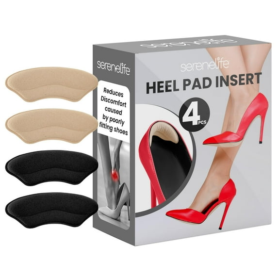 Serenelife Heel Pads - 2 Pairs of Shoe Inserts for Men & Women's Boots, High Heels & Sneakers - Fills Loose Space in Poor Fitting Loafers - Soft & Comfortable - Strong Adhesive - Black & Apricot