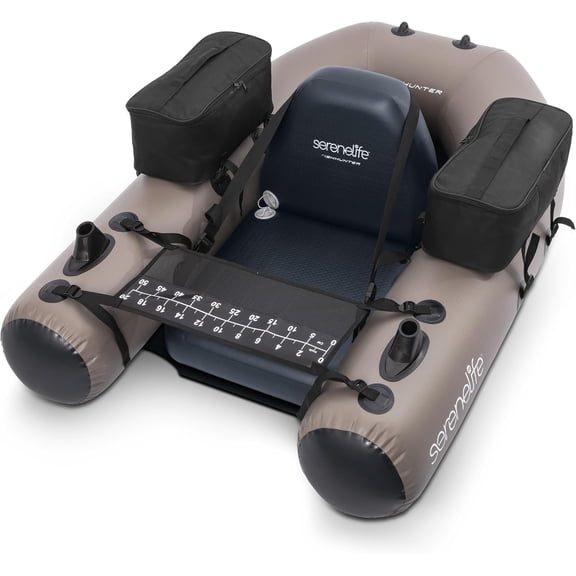 Serenelife Inflatable Fishing Float Tube with Adjustable Seat and Backrest 63.5 x 43 Stable Float Tubes for Fishing, Includes Pump, Carry Bag, and Storage Durable Laminated PVC, 220 lbs Capacit