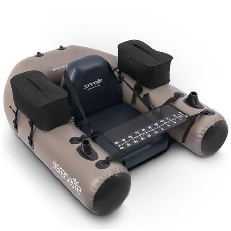 Serenelife Inflatable Fishing Float Tube PVC Belly Boat for Angling with Fishing Rod Holders, 2 Waterproof Storage Pockets, Fish Ruler, 220 lbs Capacity