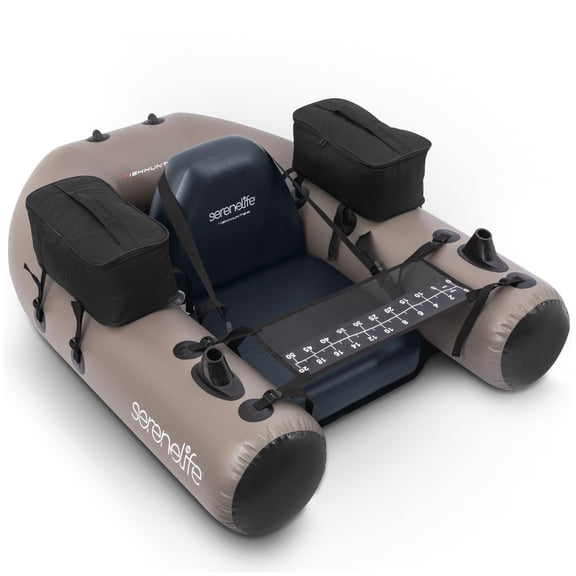 Serenelife Inflatable Fishing Float Tube PVC Belly Boat for Angling with Fishing Rod Holders, 2 Waterproof Storage Pockets, Fish Ruler, 220 lbs Capacity