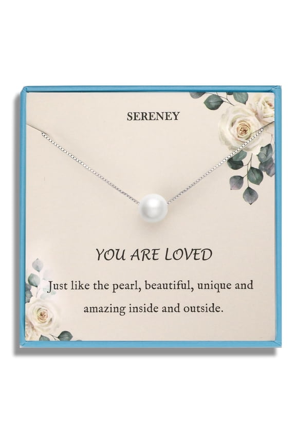 Sereney Single Pearl Neckle for Women S925 Sterling Silver, Inspirational Encouragement Gifts for Women, Simple Pearl Necklace as Gifts for Her, Everyday Pearl Jewlery Gifts Birthday Gift for Women