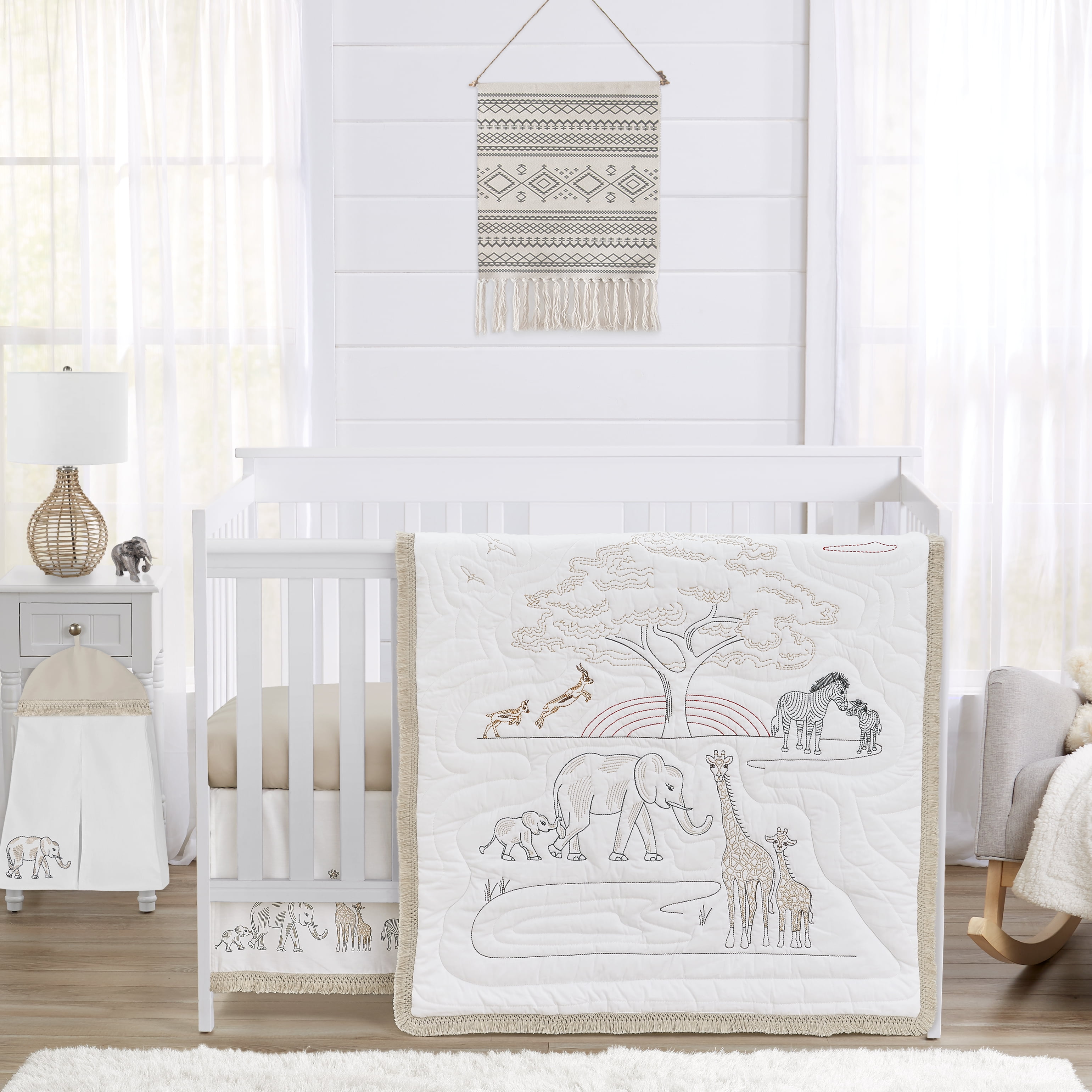 Serengeti Animals 4 Piece Cotton and Microfiber Crib Bedding Set