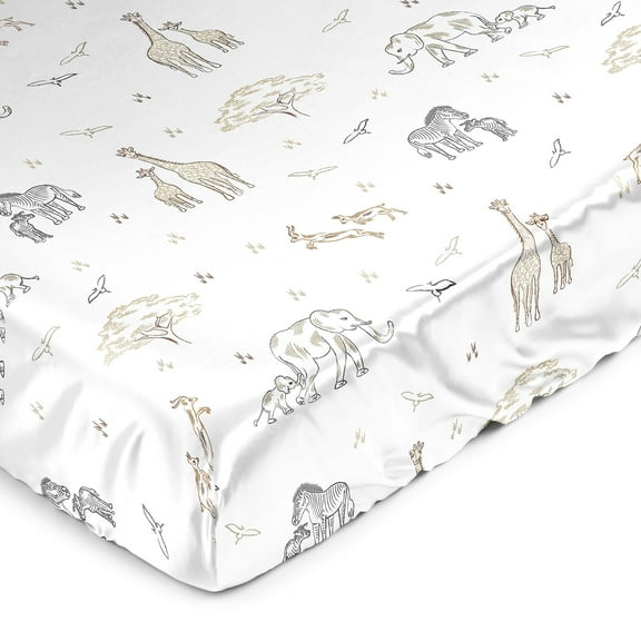 Sweet Jojo Designs Serengeti Animals Taupe and Beige Satin Fitted Crib Sheet