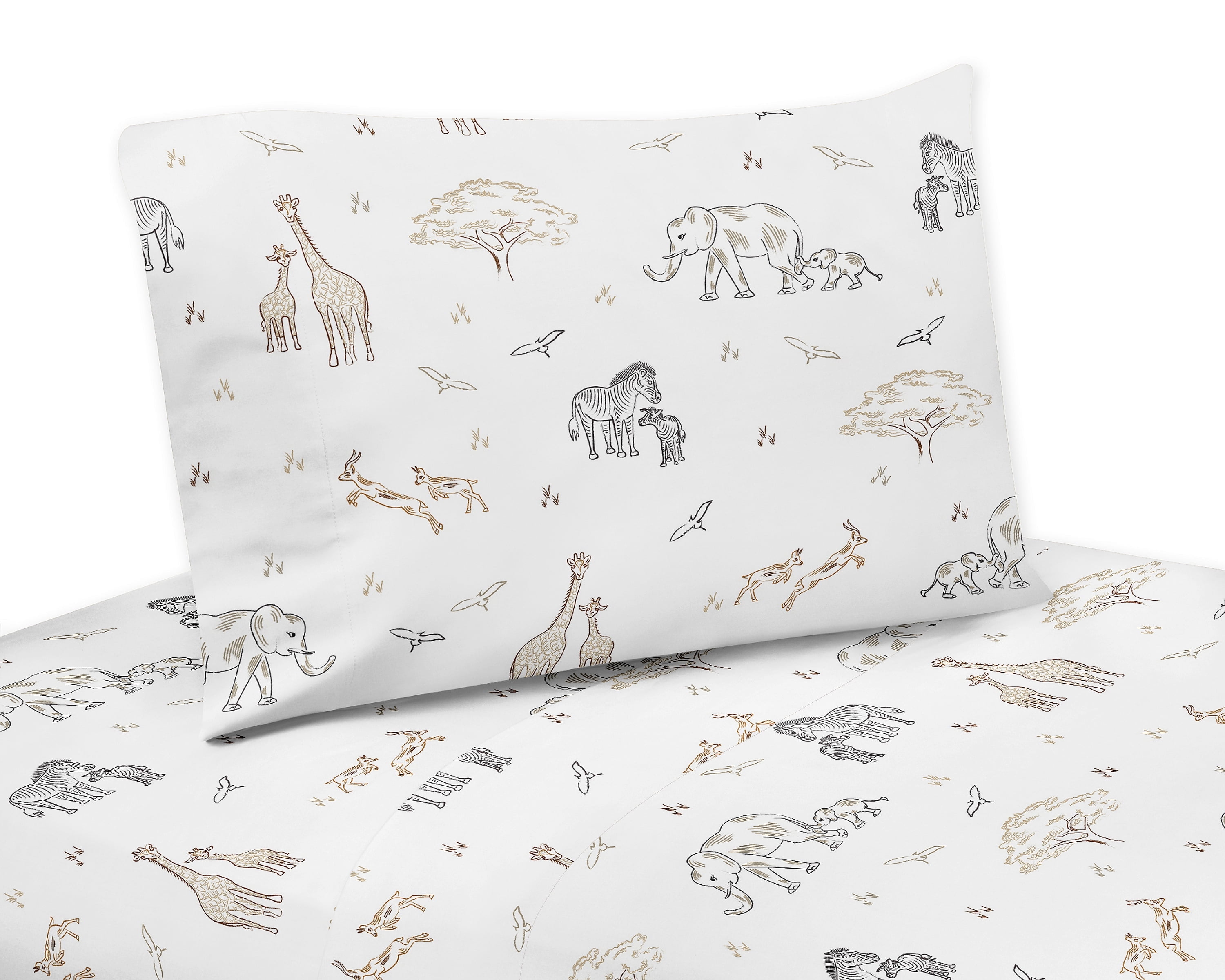 White Microfiber Twin Sheet Set with Animal Print