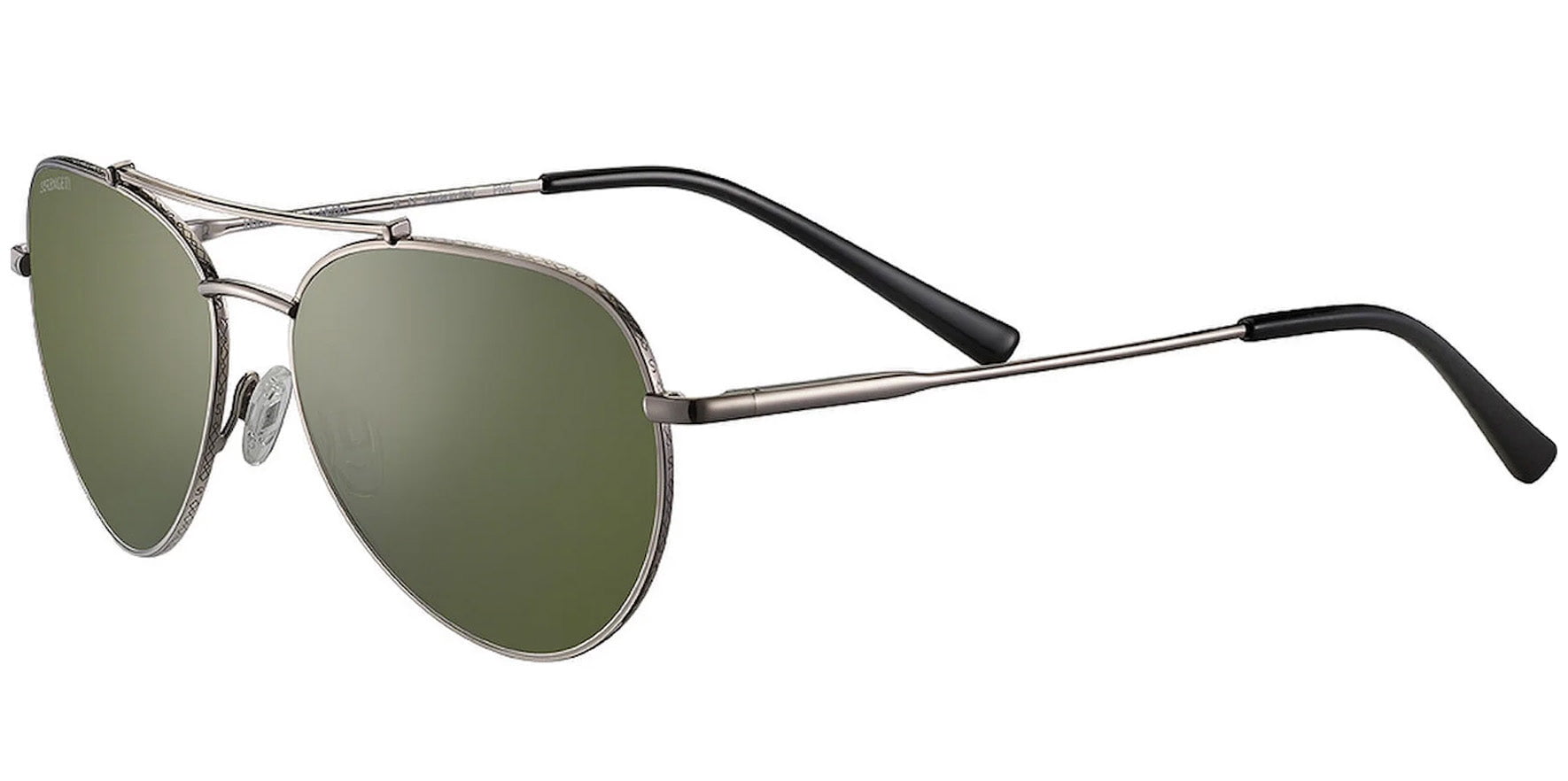 Serengeti Pete Polarized Photochromic Unisex Shiny Gunmetal Aviator Sunglasses with Glass Lenses - Made in Italy