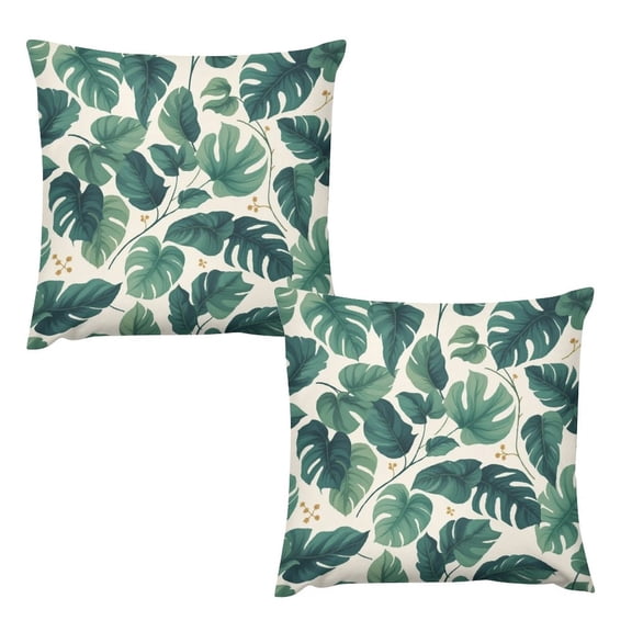 SereniRest 18in x 18in Art Deco Green Monstera Leaf Polyester Decorative Pillow Cover, Breathable (2 Count)