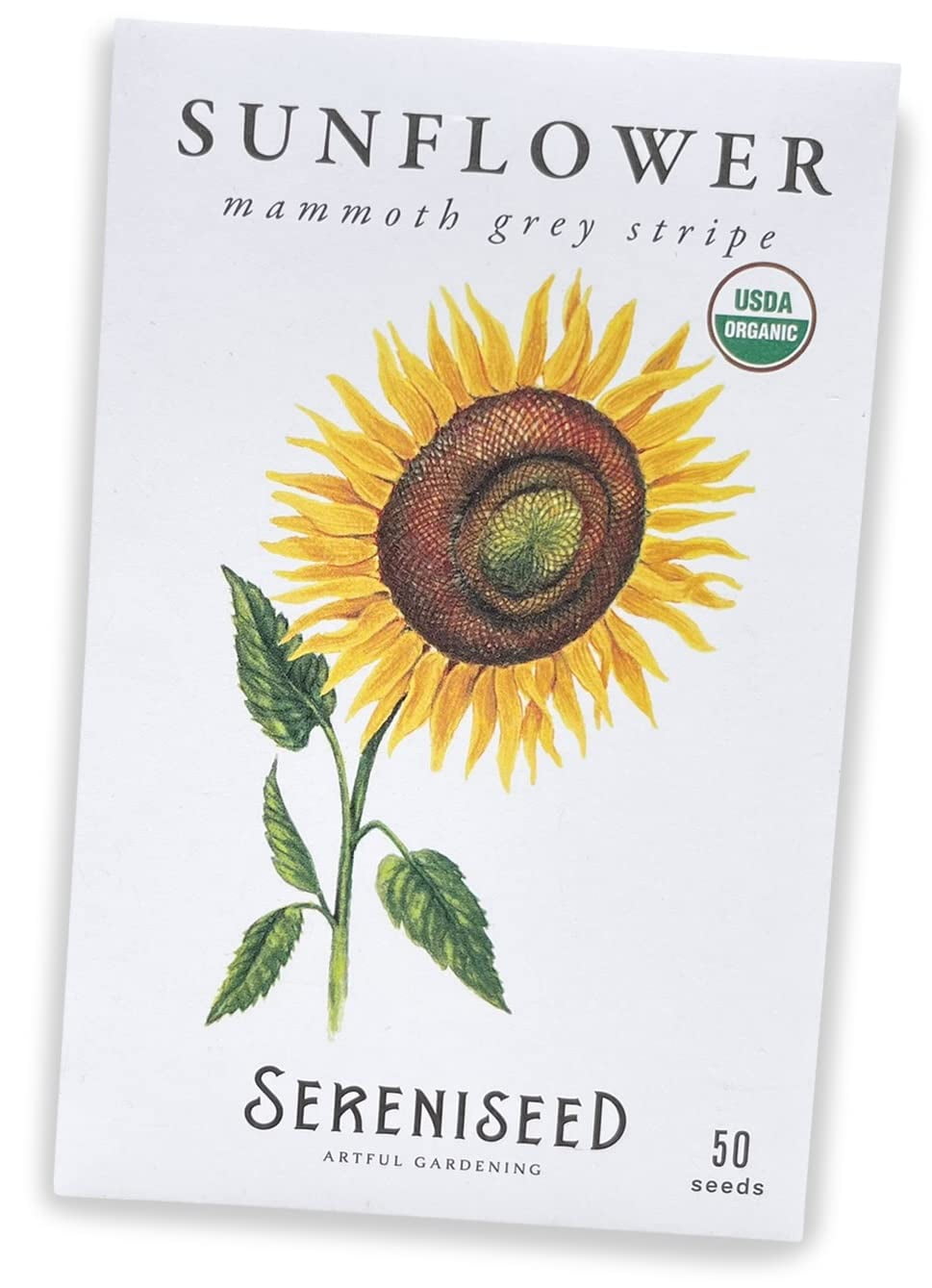 Sereniseed Certified Organic Mammoth Grey Stripe Sunflower Seeds (50 Seeds) 100 Non GMO, Open