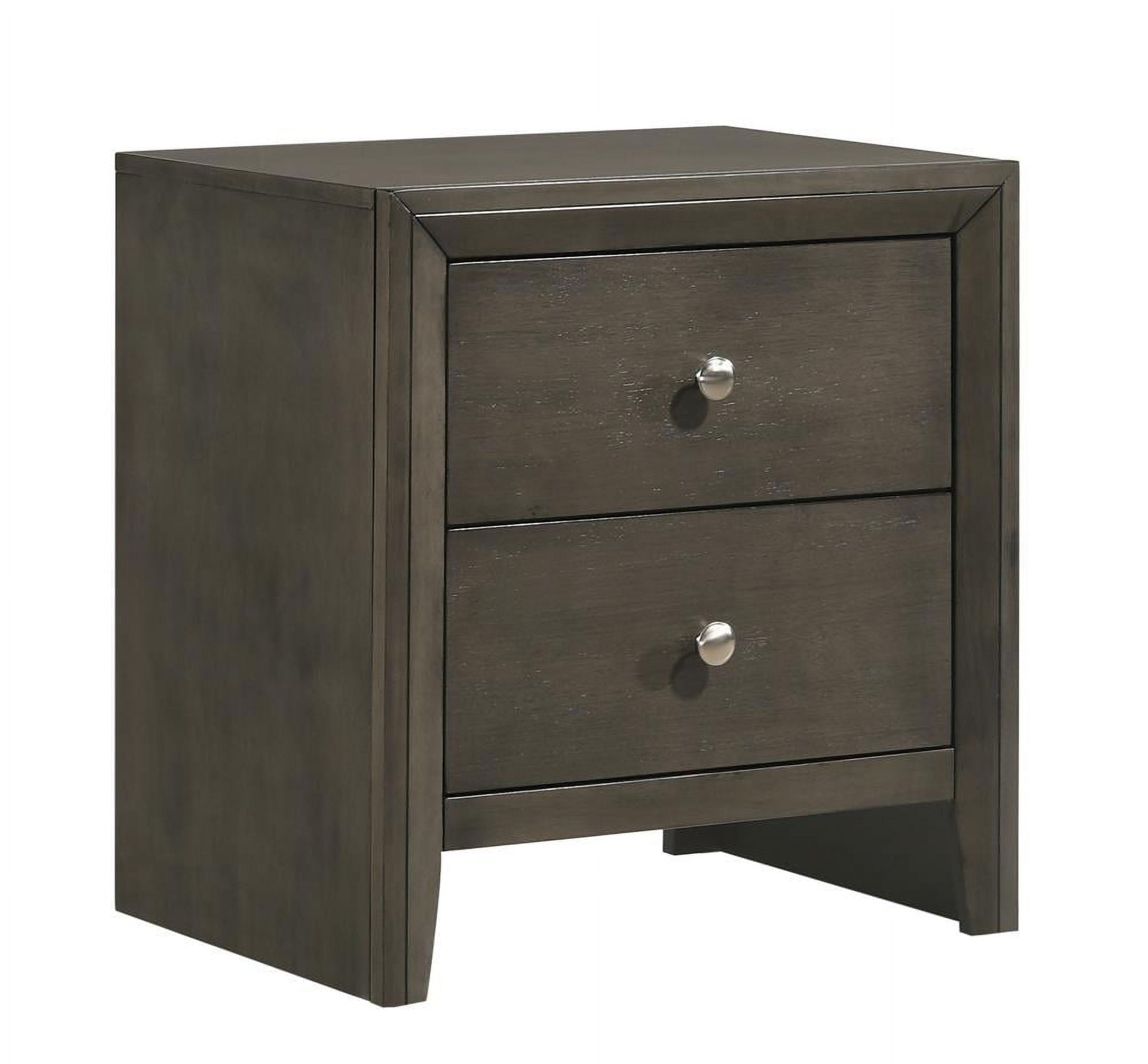 Gray Transitional 2-Drawer Nightstand with Silver Knobs