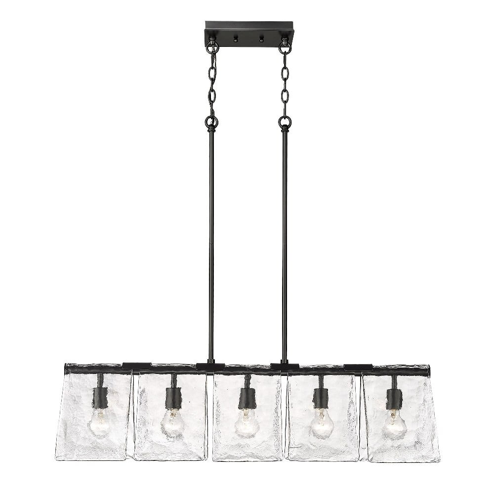 Matte Black 5-Light Linear Pendant with Hammered Water Glass