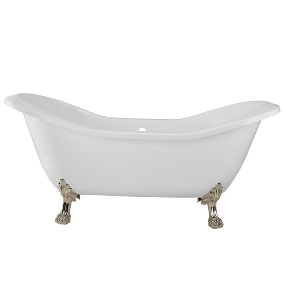 Serenity 72 Inch Acrylic Double Slipper Clawfoot Tub - No Faucet Drillings - Lion Paw Feet