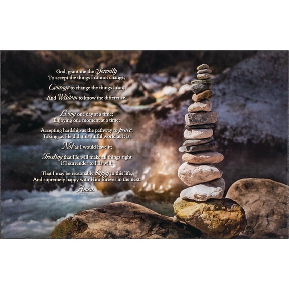 Serenity, Courage, Wisdom Prayer Rock Tower Flowing River Wood Wall Sign Plaque