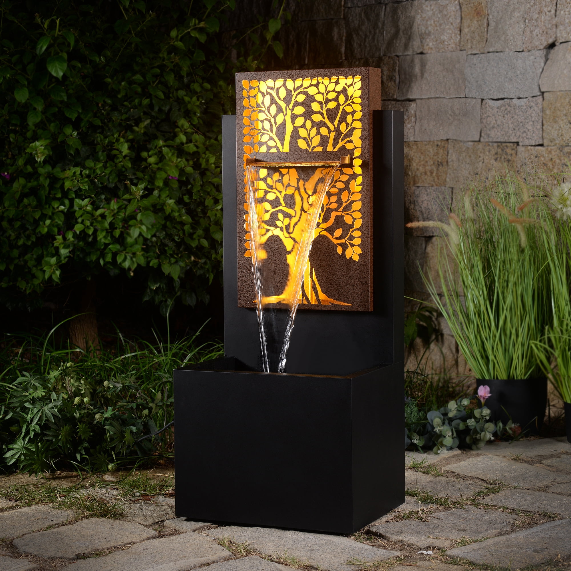 Serenity Grove - Outdoor Metal Square Tree Hollow Fountain