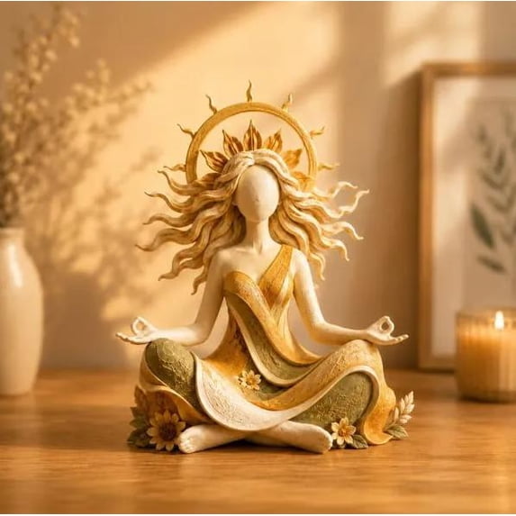 Serenity Growth Inner Harmony Sculptural Figurine, Contemporary Resin Goddess, Mindfulness Meditation Decor, Thoughtful Gift For Her & Spiritual Seekers (Summer Sun Goddess)
